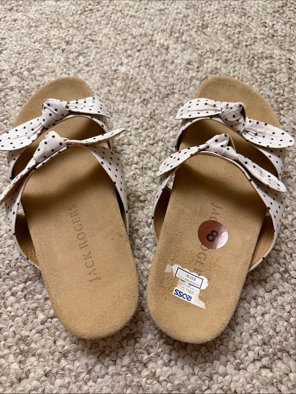 Jack Rogers Cream Polka Dot Knot Slide Sandals